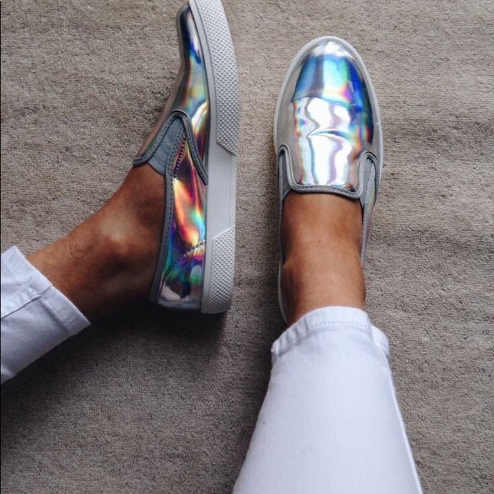 Blue hologram slip on shoes